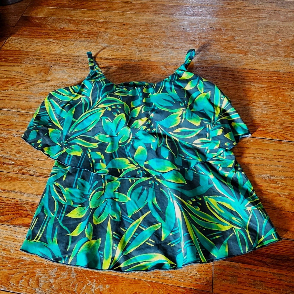 New Land's End Green & Yellow Tankini Top Size M